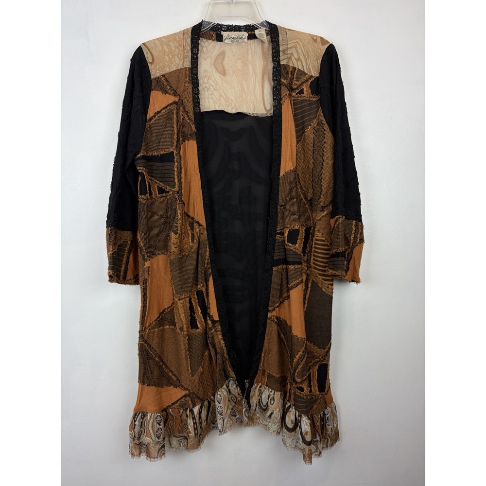 Gimmicks BKE Open Cardigan Womens XL  Black Orange Ruffle Office Career Boho